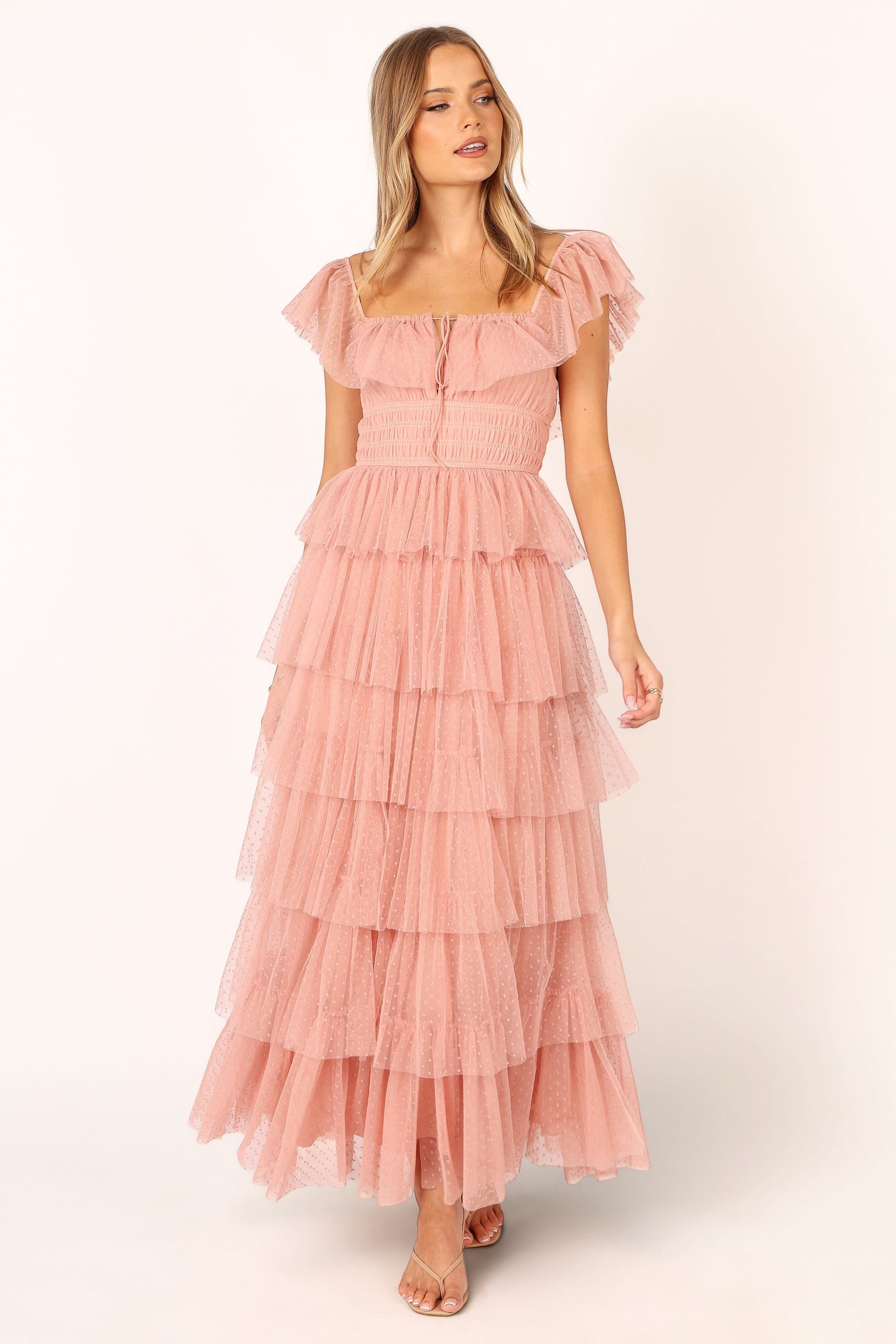 Robe d'invitée de mariage longue – Rose poudré - vue 2 - Valerelle