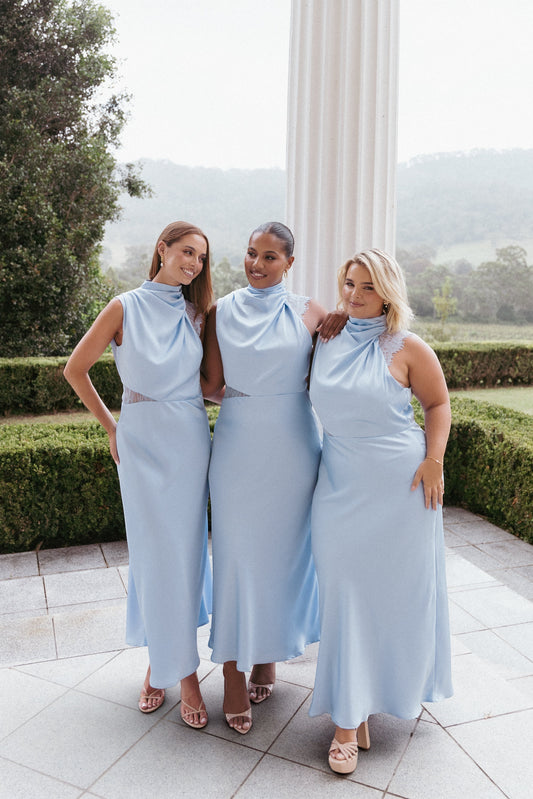 Robe d'invitée de mariage longue en dentelle – Bleu - Valerelle