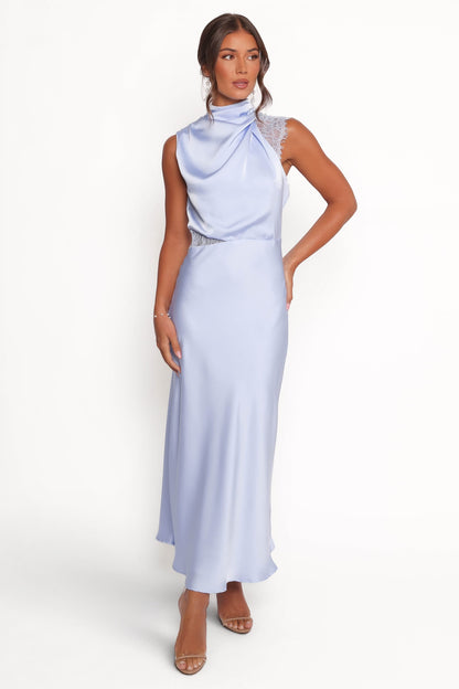 Robe d'invitée de mariage longue en dentelle – Bleu - vue 2 - Valerelle