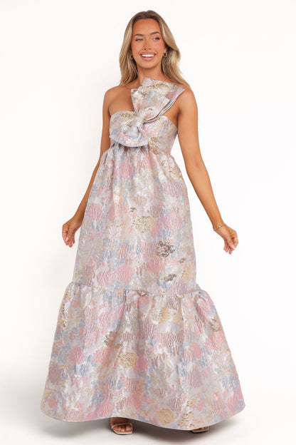 Robe d'invitée de mariage longue à nœud nœud devant – Imprimé floral - vue 2 - Valerelle