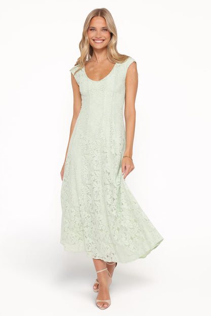 Robe d'invitée de mariage longue en dentelle – Vert sauge - vue 2 - Valerelle