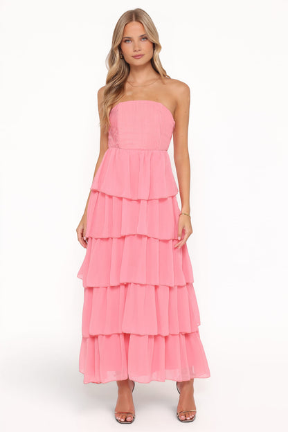 Robe d'invitée de mariage longue bustier – Corail - vue 2 - Valerelle