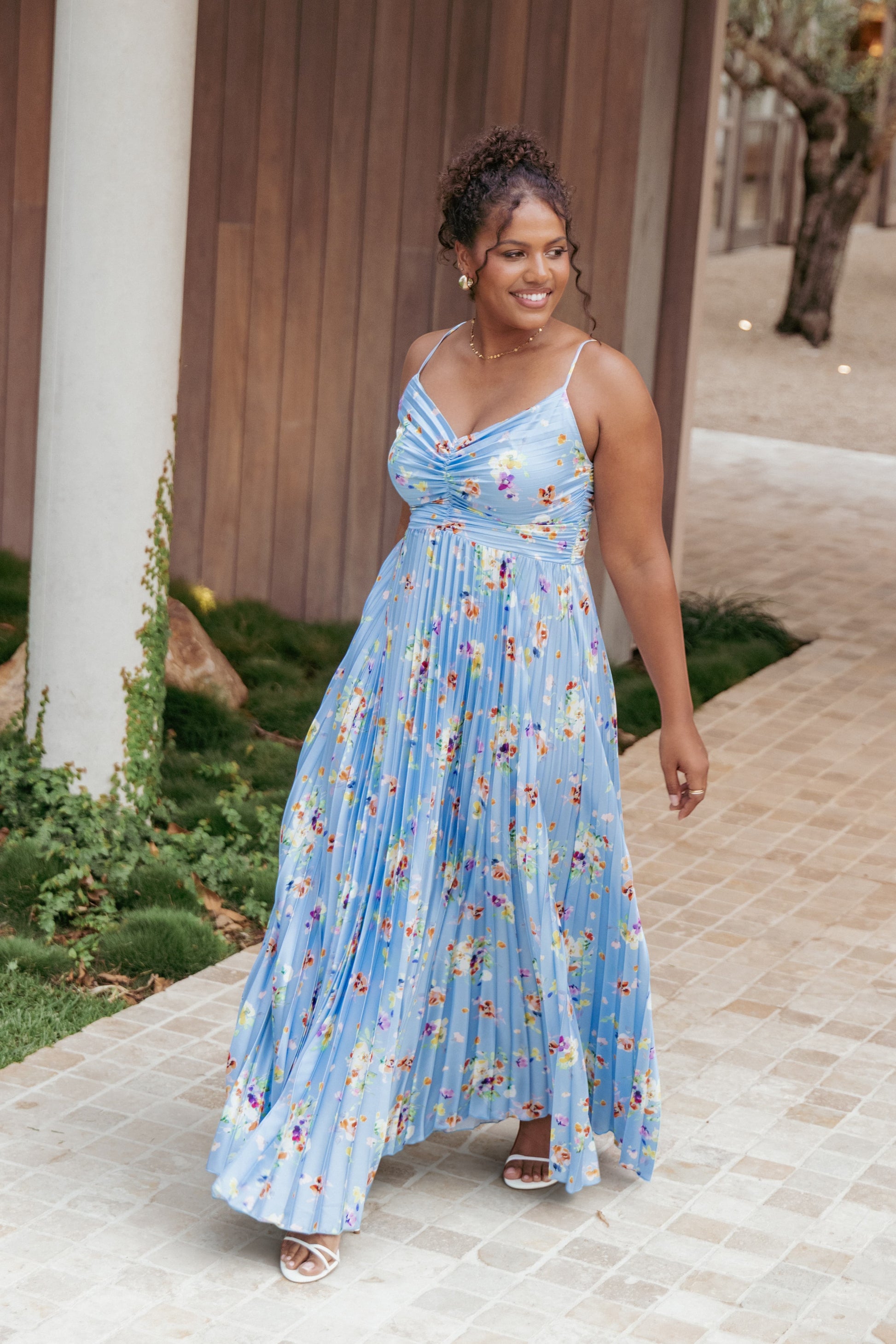 Robe d'invitée de mariage longue plissée – Imprimé floral - Valerelle