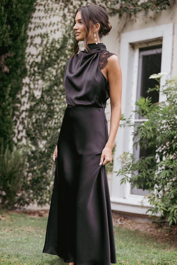 Robe d'invitée de mariage longue en dentelle – Noir - Valerelle