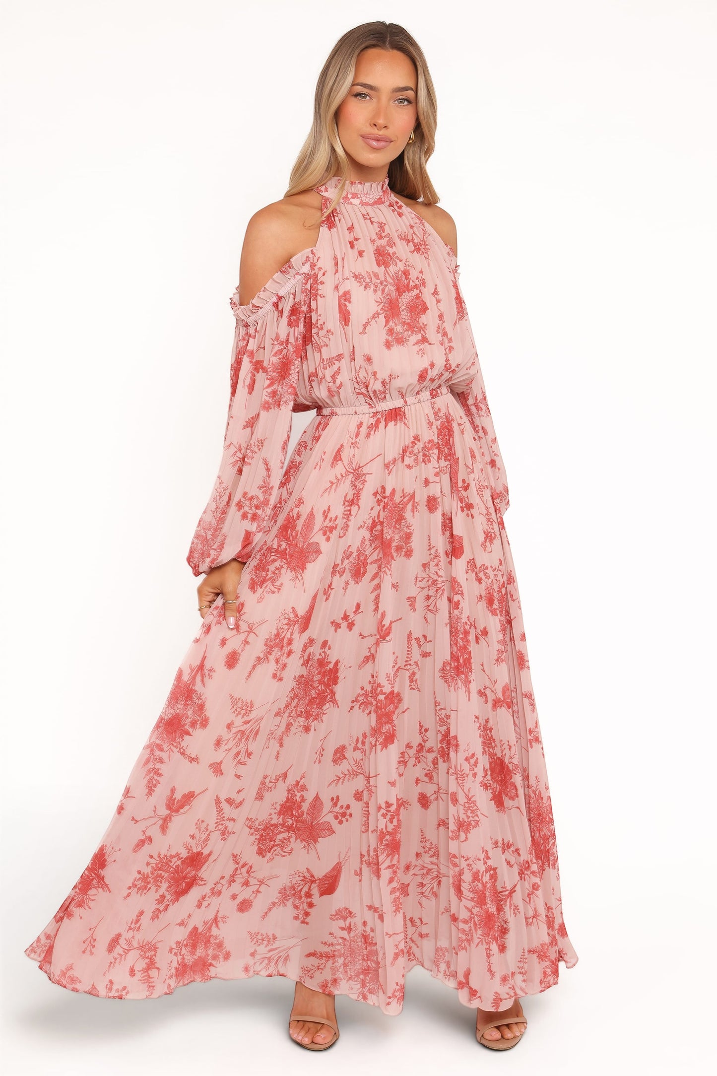 Robe de soirée longue plissée – Imprimé floral - vue 2 - Valerelle
