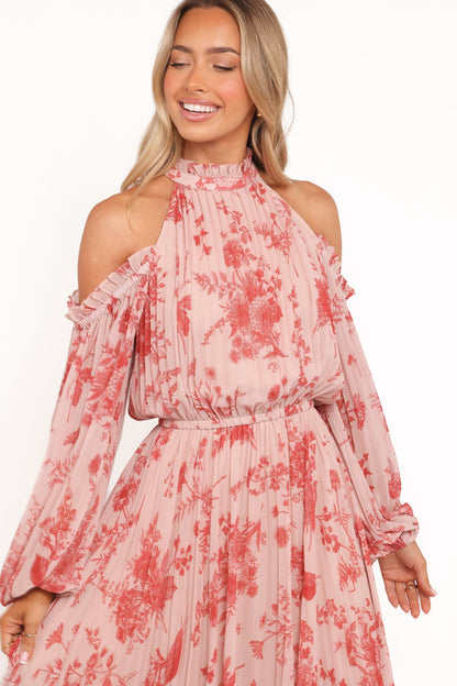 Robe de soirée longue plissée – Imprimé floral - vue 3 - Valerelle