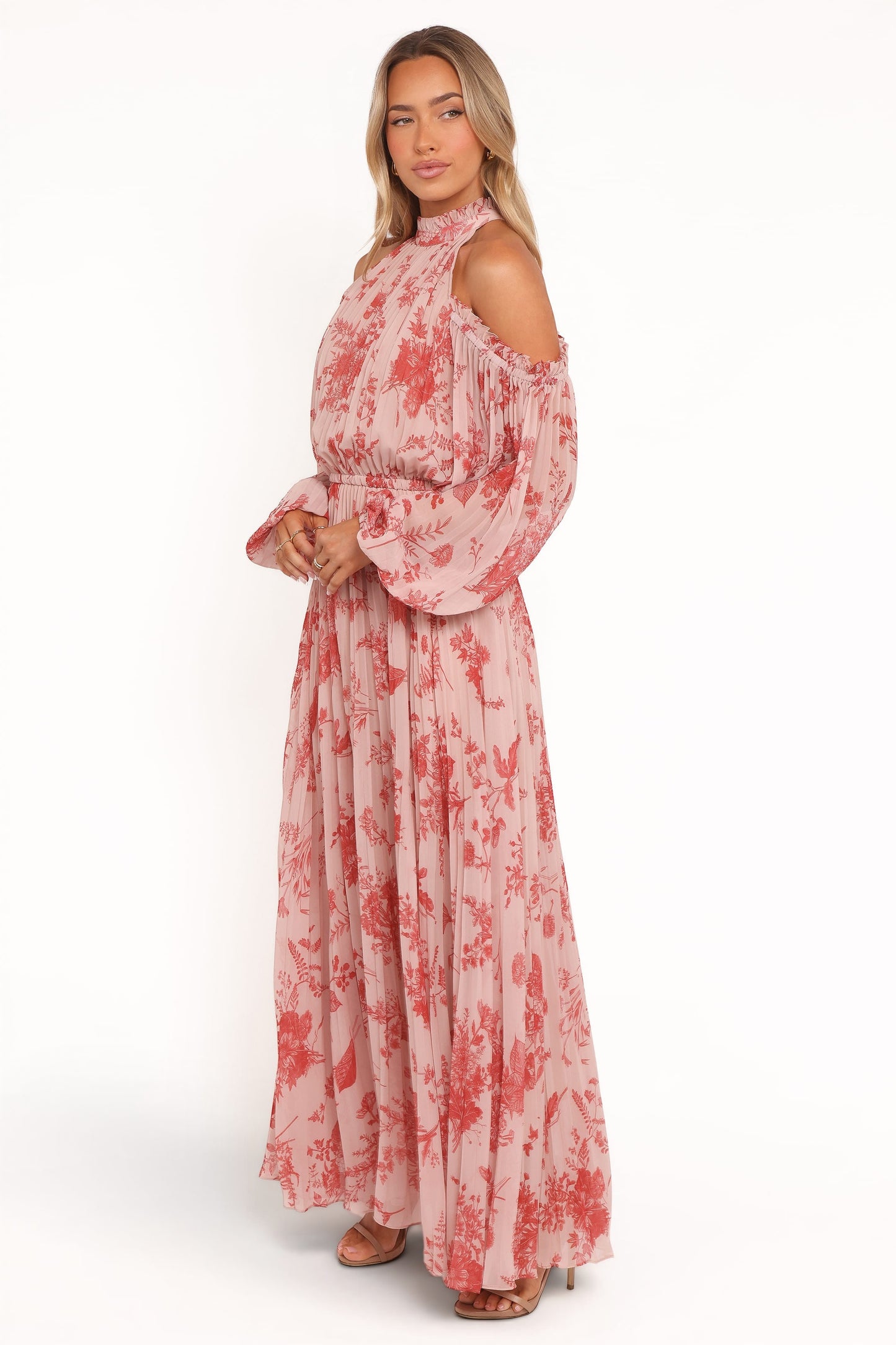 Robe de soirée longue plissée – Imprimé floral - vue 4 - Valerelle