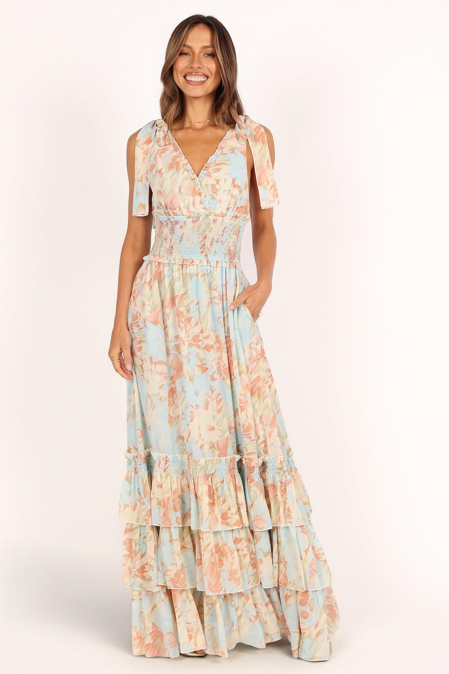 Robe de soirée longue à volants – Imprimé floral - Valerelle
