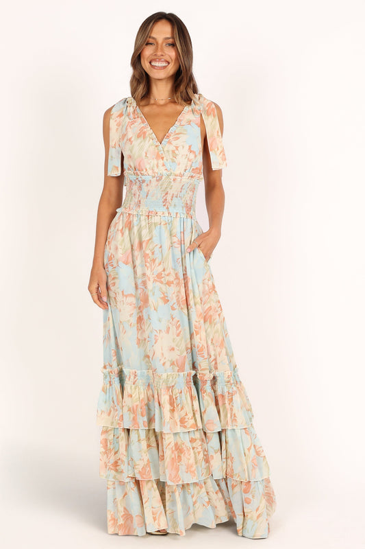 Robe de soirée longue à volants – Imprimé floral - Valerelle