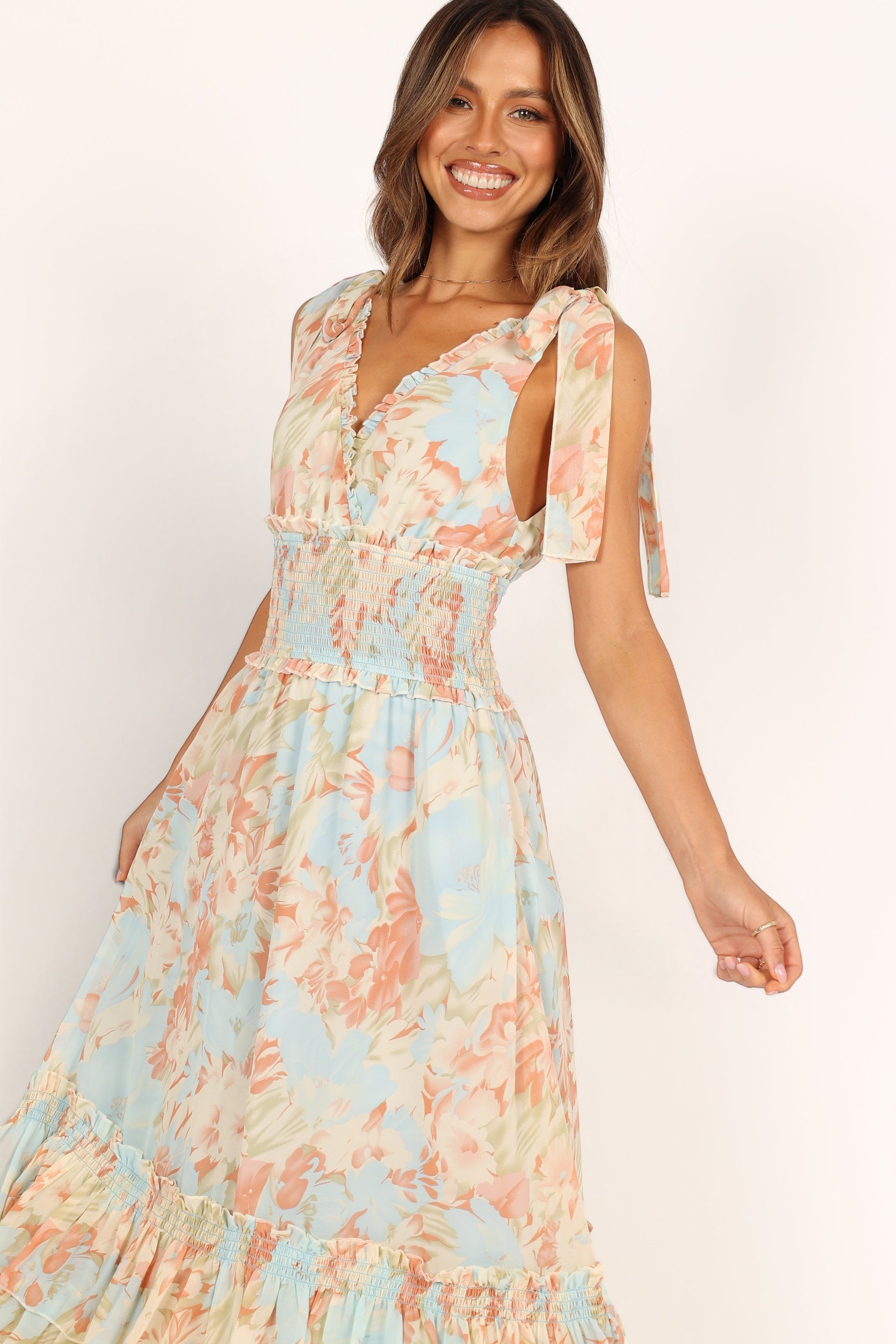 Robe de soirée longue à volants – Imprimé floral - vue 4 - Valerelle