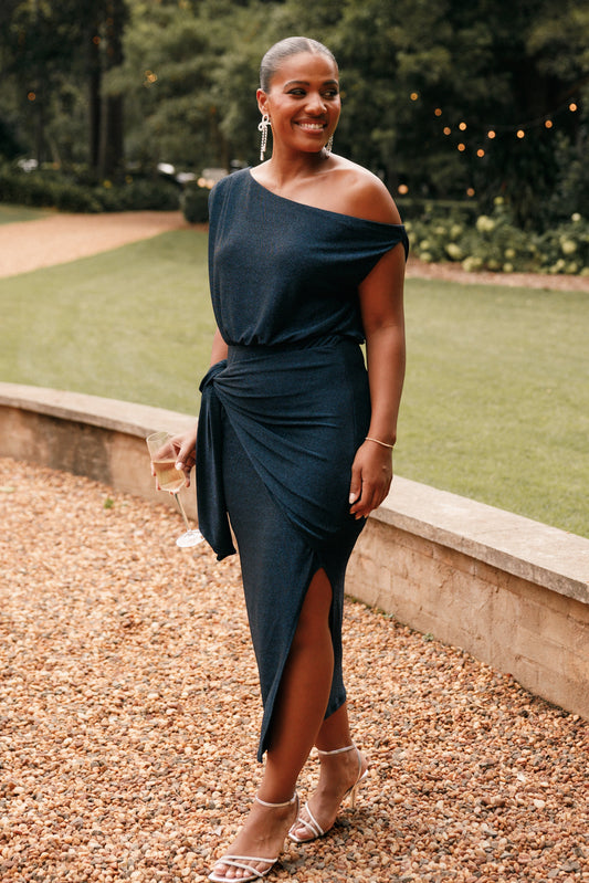 Robe de soirée midi épaules dénudées – Bleu nuit - Valerelle