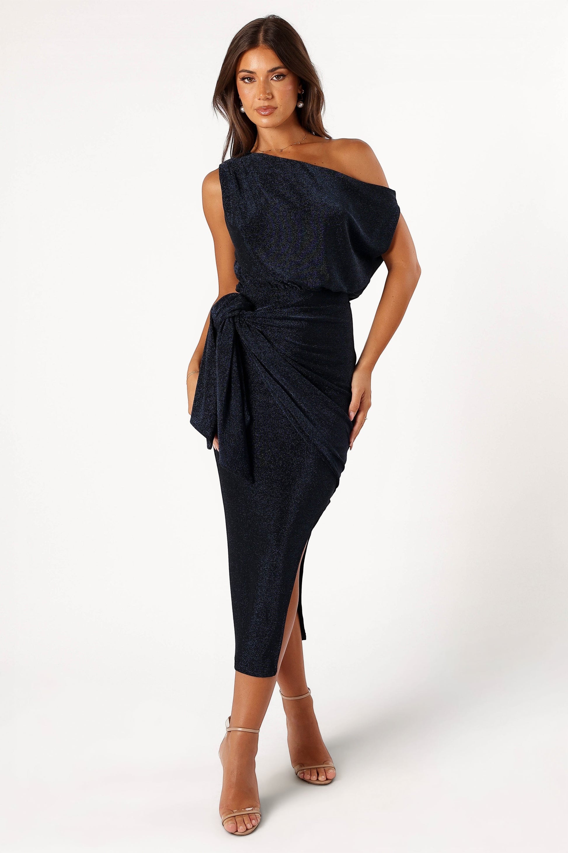 Robe de soirée midi épaules dénudées – Bleu nuit - vue 2 - Valerelle