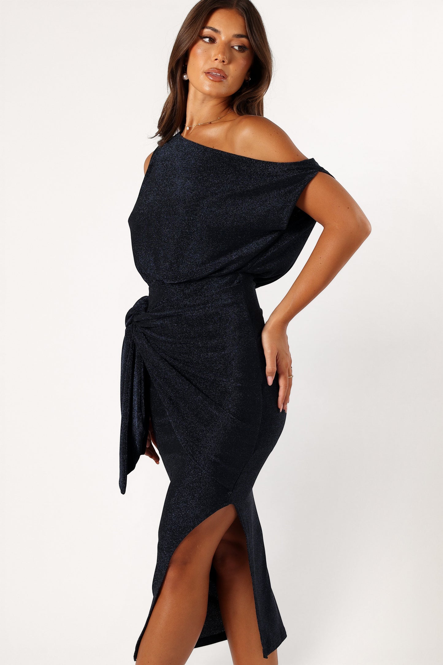 Robe de soirée midi épaules dénudées – Bleu nuit - vue 4 - Valerelle