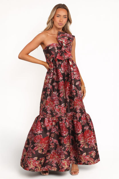 Robe de soirée longue à nœud – Imprimé floral - vue 2 - Valerelle