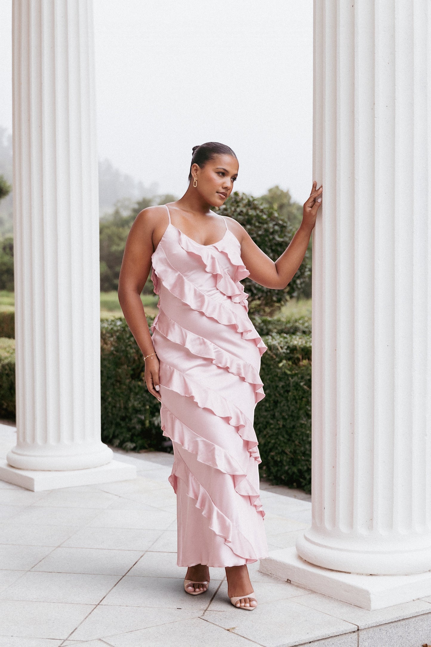 Robe de soirée longue satinée – Rose - Valerelle