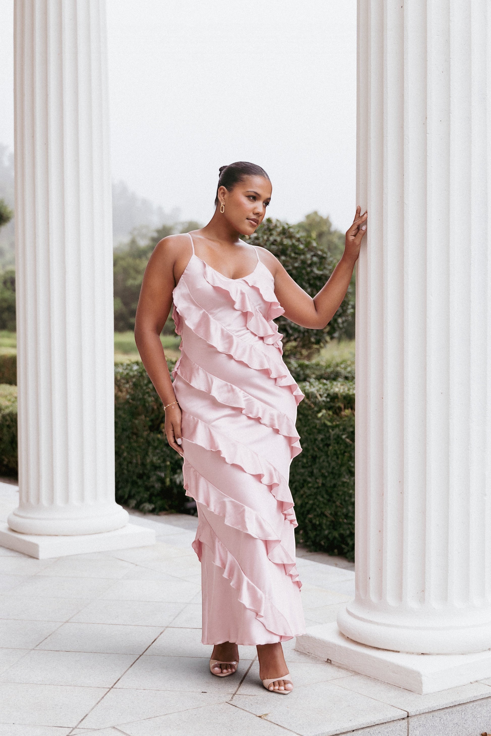 Robe de soirée longue satinée – Rose - Valerelle