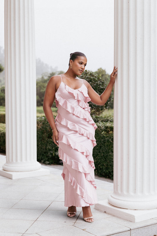 Robe de soirée longue satinée – Rose - Valerelle