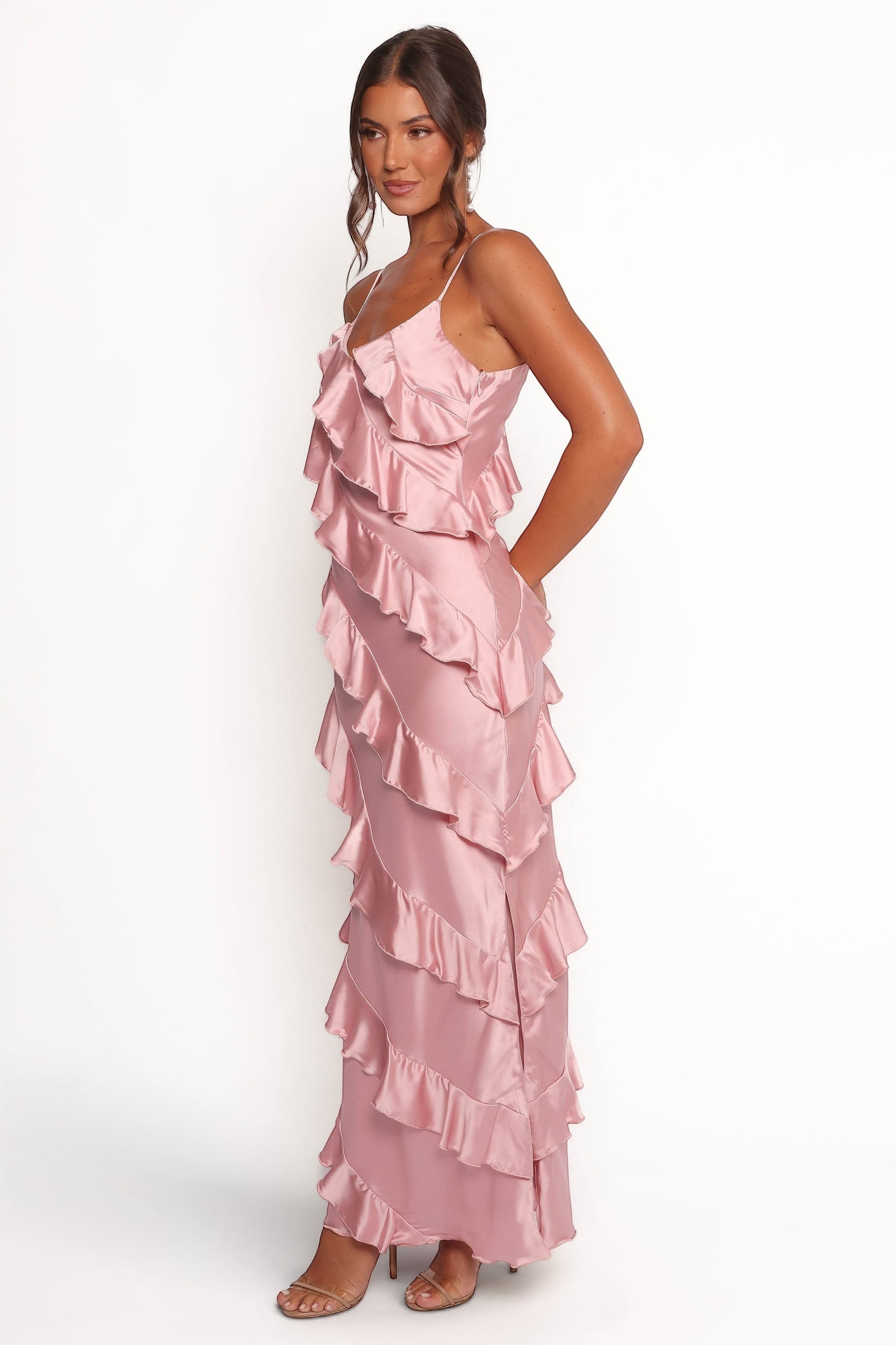 Robe de soirée longue satinée – Rose - vue 4 - Valerelle