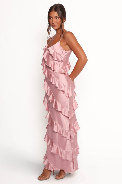 Robe de soirée longue satinée – Rose - vue 4 - Valerelle