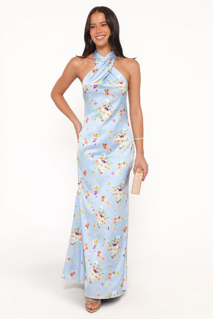 Robe de soirée longue col licou – Imprimé floral - vue 2 - Valerelle