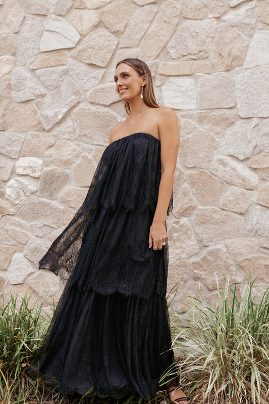 Robe de soirée longue en dentelle – Noir - Valerelle