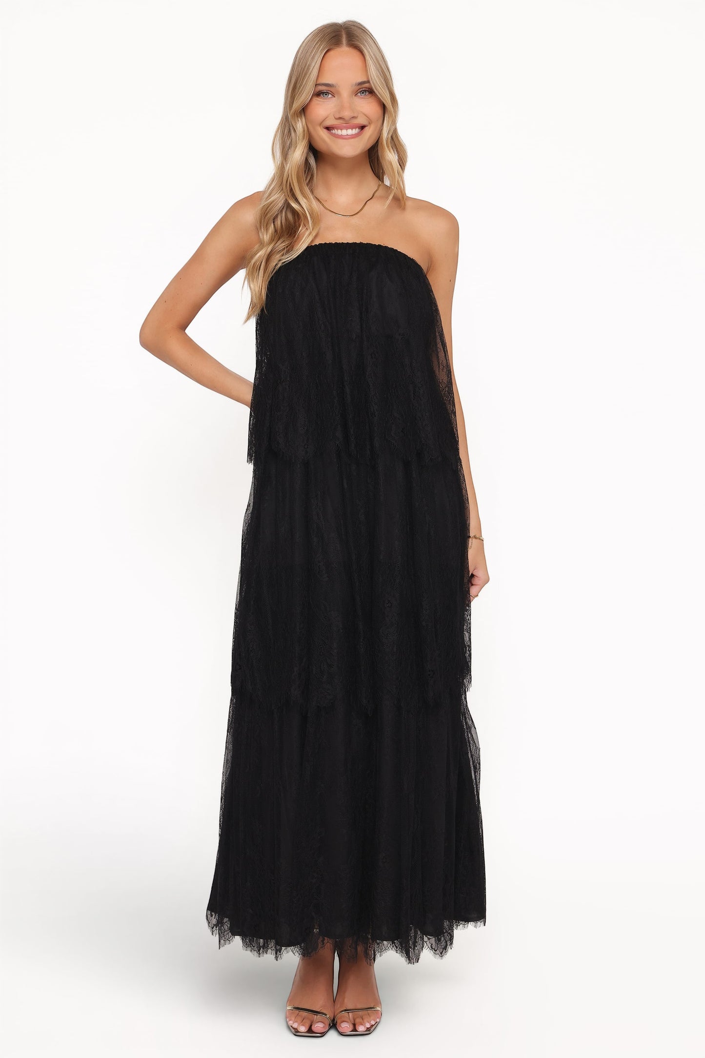 Robe de soirée longue en dentelle – Noir - vue 2 - Valerelle